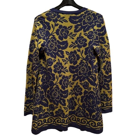 Isaac Mizrahi Live Sweater Womens XS Navy Olive Floral Open Cardigan - Picture 4 of 10